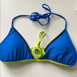 reversible blue and green triangle bikini top